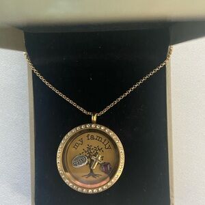 NWOT “My family” gold locket necklace with charms and rhinestones
